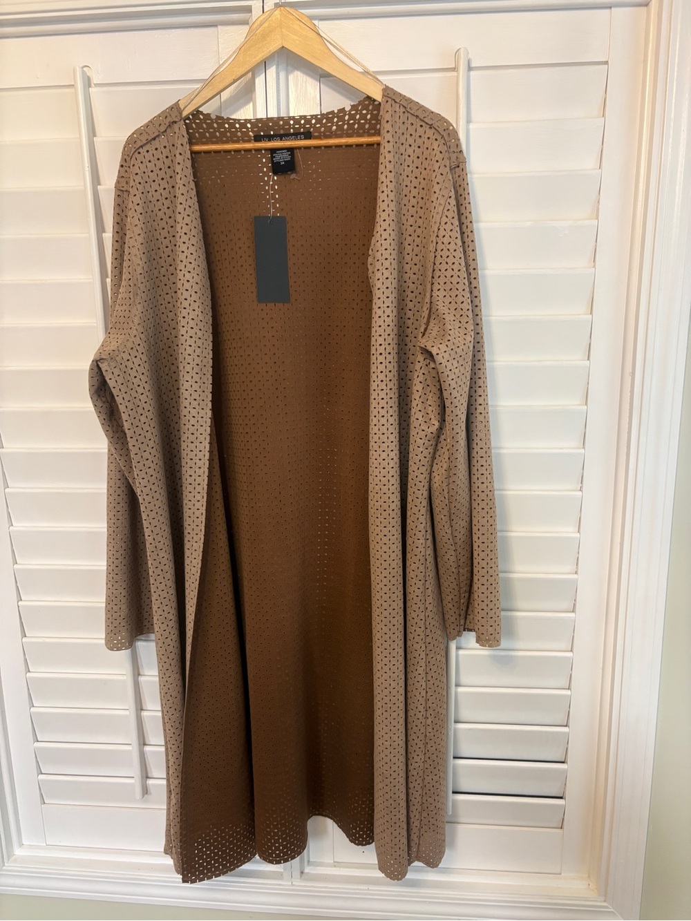 Liv Los Angeles Tan Perforated Suede Long Cardigan Size 3X